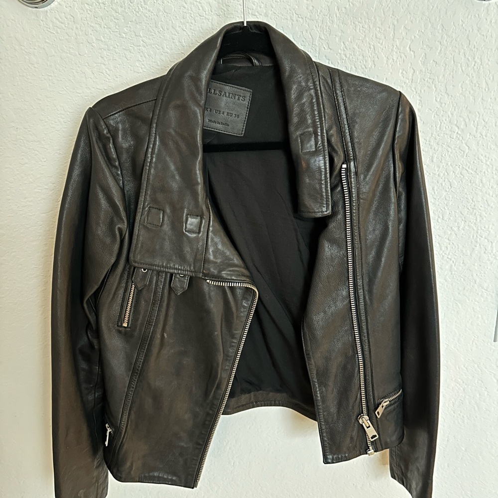 All Saints Leather Jacket Ellis Funnel